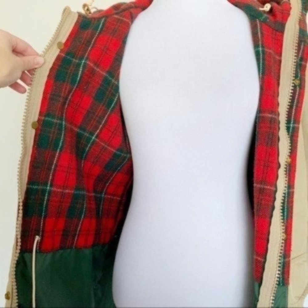Vintage 80s Woolrich Tan Plaid Flannel Lined Hooded Anorak Utility Jacket Medium - Picture 7 of 16